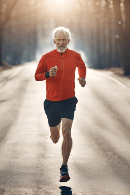 Middle Aged Man Runs On Sunny Winter Day