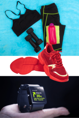 Sport Bras, Dumbells, Running Shorts And Shoes, Gps Watch