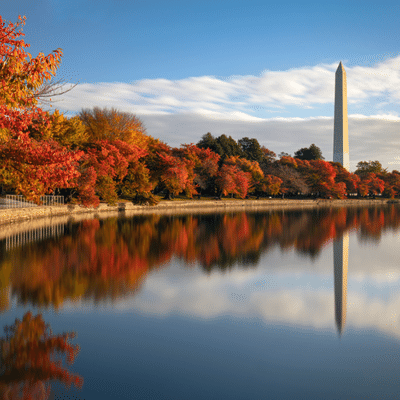Tidal Basin And Washington Monument In Glorious Fall Colors